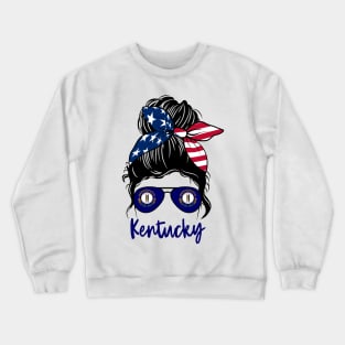 Kentucky girl Messy bun , American Girl , Kentucky Flag Crewneck Sweatshirt